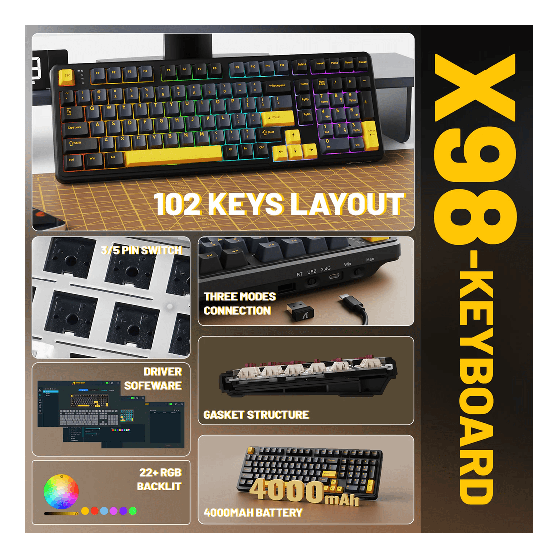ATTACK SHARK X98 Full-size Wireless Mechanical Keyboard STAR BLACK